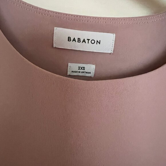 Aritzia Babaton Blush Pink Short Sleeve Body Con Dress Side Ruching Size 2XS - Picture 4 of 6